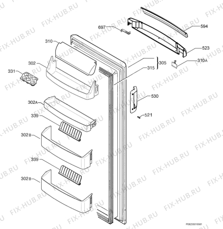 Взрыв-схема холодильника Electrolux ERA34291W - Схема узла Door 003